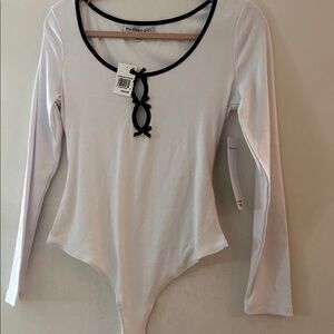Madden Girl White Bodysuit with Black Trim